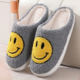 Soft Plush Cozy House Slippers Anti-skid Slip-on Smiling Face Shoes Indoor For Men Winter Shoes