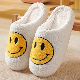 Soft Plush Cozy House Slippers Anti-skid Slip-on Smiling Face Shoes Indoor For Men Winter Shoes