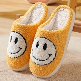 Soft Plush Cozy House Slippers Anti-skid Slip-on Smiling Face Shoes Indoor For Men Winter Shoes