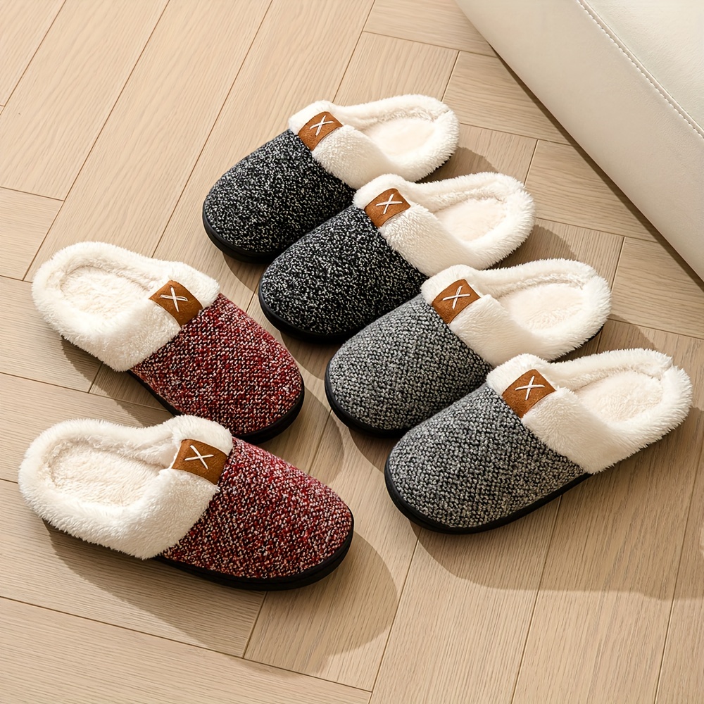 Fluffy Cozy House Slippers Anti-skid Slip-on Shoes Indoor For Men Winter Shoes