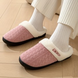 Knit Design Soft Plush Cozy House Slippers Anti-skid Slip-on Shoes Indoor For Men Winter Shoes