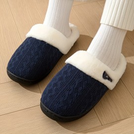 Knit Design Soft Plush Cozy House Slippers Anti-skid Slip-on Shoes Indoor For Men Winter Shoes