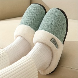 Knit Design Soft Plush Cozy House Slippers Anti-skid Slip-on Shoes Indoor For Men Winter Shoes