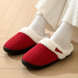 Knit Design Soft Plush Cozy House Slippers Anti-skid Slip-on Shoes Indoor For Men Winter Shoes