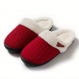 Knit Design Soft Plush Cozy House Slippers Anti-skid Slip-on Shoes Indoor For Men Winter Shoes