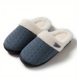 Knit Design Soft Plush Cozy House Slippers Anti-skid Slip-on Shoes Indoor For Men Winter Shoes