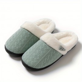 Knit Design Soft Plush Cozy House Slippers Anti-skid Slip-on Shoes Indoor For Men Winter Shoes