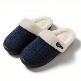 Knit Design Soft Plush Cozy House Slippers Anti-skid Slip-on Shoes Indoor For Men Winter Shoes