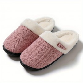 Knit Design Soft Plush Cozy House Slippers Anti-skid Slip-on Shoes Indoor For Men Winter Shoes