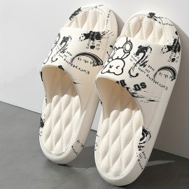 Print Cartoon Animal EVA Men Slippers Summer Thick Platform Soft Heel Non-slip Sole Home Indoor Man Bathroom Slides