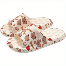 Print Cartoon Animal EVA Men Slippers Summer Thick Platform Soft Heel Non-slip Sole Home Indoor Man Bathroom Slides