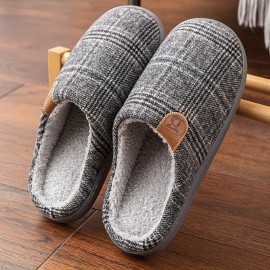 Men's PLUS SIZE Soft Plush Cozy House Slippers, Lightweight Breathable Anti-skid Slip-on Shoes With Fuzzy Lining For Indoor Walking, Autumn And Winter