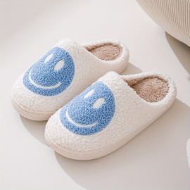 Smiling Face Design Soft Plush Cozy House Slippers Anti-skid Slip-on Shoes Indoor For Men And Women Winter Shoes