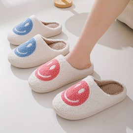 Smiling Face Design Soft Plush Cozy House Slippers Anti-skid Slip-on Shoes Indoor For Men And Women Winter Shoes