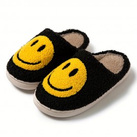 Smiling Face Design Soft Plush Cozy House Slippers Anti-skid Slip-on Shoes Indoor For Men And Women Winter Shoes