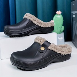 Men's Waterproof Fuzz-lined Clogs Soft Plush Cozy House Slippers Anti-skid Slip-on Shoes Indoor For Men Winter Shoes