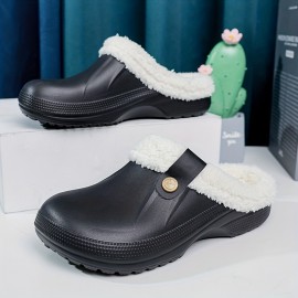 Men's Waterproof Fuzz-lined Clogs Soft Plush Cozy House Slippers Anti-skid Slip-on Shoes Indoor For Men Winter Shoes