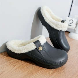 Men's Waterproof Fuzz-lined Clogs Soft Plush Cozy House Slippers Anti-skid Slip-on Shoes Indoor For Men Winter Shoes