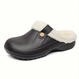 Men's Waterproof Fuzz-lined Clogs Soft Plush Cozy House Slippers Anti-skid Slip-on Shoes Indoor For Men Winter Shoes