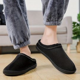 Men's Soft Plush Cozy House Slippers, Lightweight Breathable Anti-skid Slip-on Shoes With Fuzzy Lining And Suede Uppers For Indoor Walking, Autumn And Winter