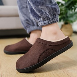 Men's Soft Plush Cozy House Slippers, Lightweight Breathable Anti-skid Slip-on Shoes With Fuzzy Lining And Suede Uppers For Indoor Walking, Autumn And Winter