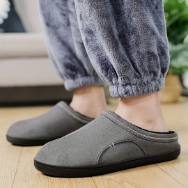 Men's Soft Plush Cozy House Slippers, Lightweight Breathable Anti-skid Slip-on Shoes With Fuzzy Lining And Suede Uppers For Indoor Walking, Autumn And Winter