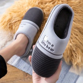 Men's Fashion Plush Bear Graphic Slippers Funny Animal Home Slipper House Shoes For Indoor Walking, Autumn And Winter