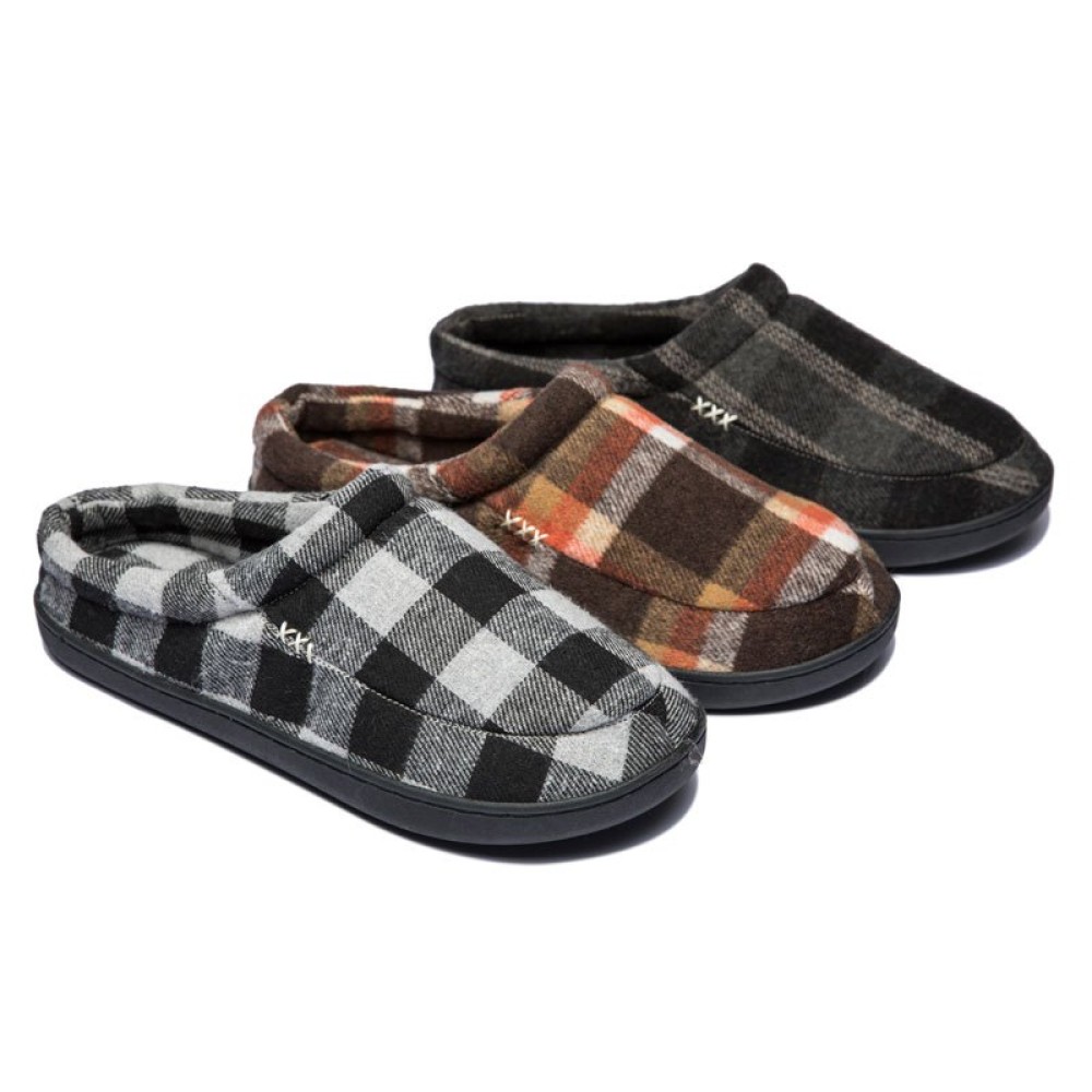 Men's Plaid Warm Cozy Plush Comfy Non-slip Home Shoes, Winter