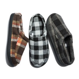 Men's Plaid Warm Cozy Plush Comfy Non-slip Home Shoes, Winter