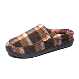 Men's Plaid Warm Cozy Plush Comfy Non-slip Home Shoes, Winter