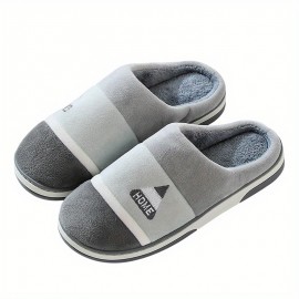 Color Block Cozy House Slippers Anti-skid Slip-on Shoes Indoor For Men Winter Shoes