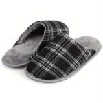 Plaid Home Slippers Soft Cozy House Slippers Anti-skid Slip-on Shoes Indoor For Men Winter Shoes