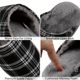 Plaid Home Slippers Soft Cozy House Slippers Anti-skid Slip-on Shoes Indoor For Men Winter Shoes