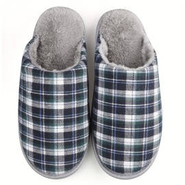 Plaid Home Slippers Soft Cozy House Slippers Anti-skid Slip-on Shoes Indoor For Men Winter Shoes