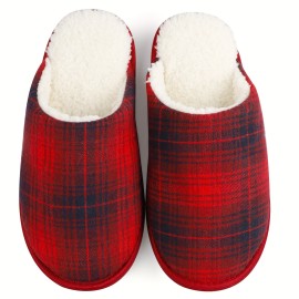 Plaid Home Slippers Soft Cozy House Slippers Anti-skid Slip-on Shoes Indoor For Men Winter Shoes