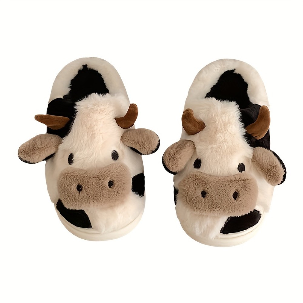 Cow Home Slippers Soft Plush Cozy House Slippers Anti-skid Slip-on Shoes Indoor For Men Winter Shoes