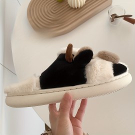 Cow Home Slippers Soft Plush Cozy House Slippers Anti-skid Slip-on Shoes Indoor For Men Winter Shoes