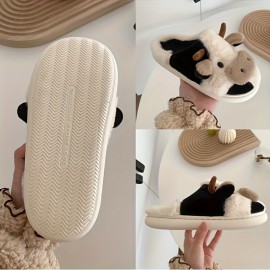 Cow Home Slippers Soft Plush Cozy House Slippers Anti-skid Slip-on Shoes Indoor For Men Winter Shoes