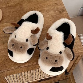 Cow Home Slippers Soft Plush Cozy House Slippers Anti-skid Slip-on Shoes Indoor For Men Winter Shoes