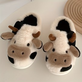 Cow Home Slippers Soft Plush Cozy House Slippers Anti-skid Slip-on Shoes Indoor For Men Winter Shoes