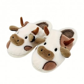 Cow Home Slippers Soft Plush Cozy House Slippers Anti-skid Slip-on Shoes Indoor For Men Winter Shoes