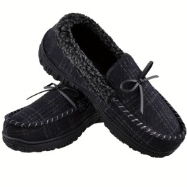 Men's Casual Moccasin Loafer Slippers, Breathable Lightweight Slip On Shoes With Fuzzy Lining For Indoor Walking