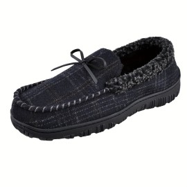 Men's Casual Moccasin Loafer Slippers, Breathable Lightweight Slip On Shoes With Fuzzy Lining For Indoor Walking