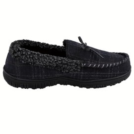 Men's Casual Moccasin Loafer Slippers, Breathable Lightweight Slip On Shoes With Fuzzy Lining For Indoor Walking