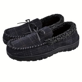 Men's Casual Moccasin Loafer Slippers, Breathable Lightweight Slip On Shoes With Fuzzy Lining For Indoor Walking