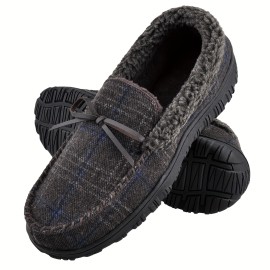 Men's Casual Moccasin Loafer Slippers, Breathable Lightweight Slip On Shoes With Fuzzy Lining For Indoor Walking