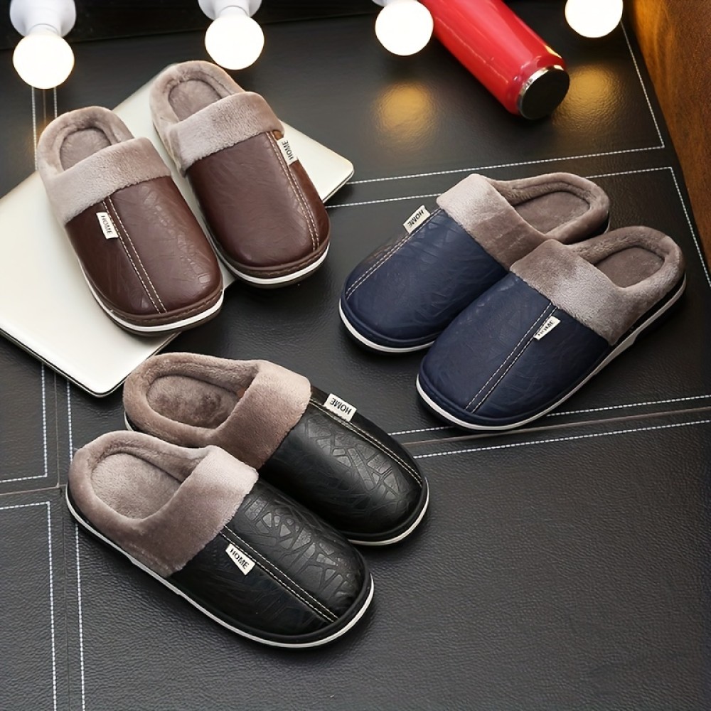 Soft Plush Cozy House Slippers Anti-skid Slip-on Water Repellent Shoes Indoor For Men Winter Shoes