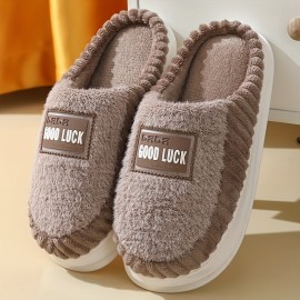 'Good Luck' Home Slippers Soft Plush Cozy House Slippers Anti-skid Slip-on Shoes Indoor For Men Winter Shoes