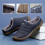 Men's Soft Plush Cozy House Slippers, Waterproof Anti-skid Slip-on Shoes With Fuzzy Lining For Indoor Walking, Autumn And Winter