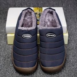 Men's Soft Plush Cozy House Slippers, Waterproof Anti-skid Slip-on Shoes With Fuzzy Lining For Indoor Walking, Autumn And Winter